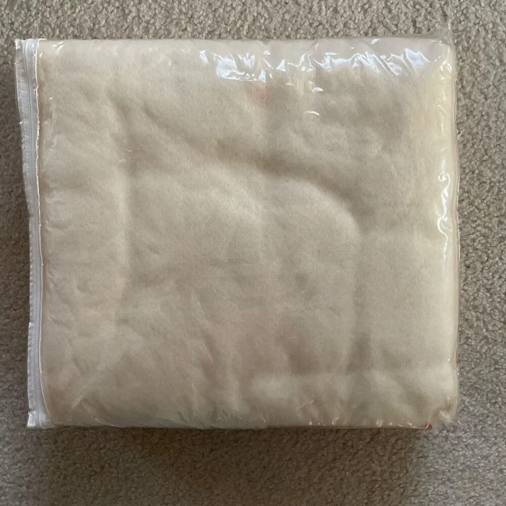 Vintage Cannon Loom Woven Acrylic Blanket Full 80x90in Satin Trim Cream USA New